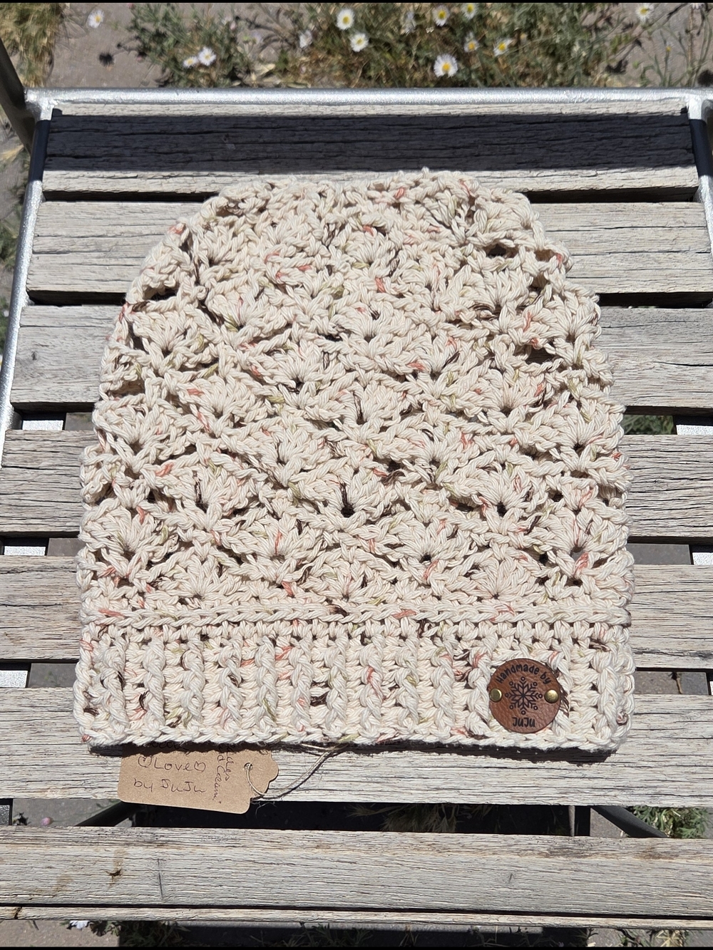 Artisan Handmade Crochet Summer Cotton Slouchy Boho Beanie "Peaches 'n' Cream"